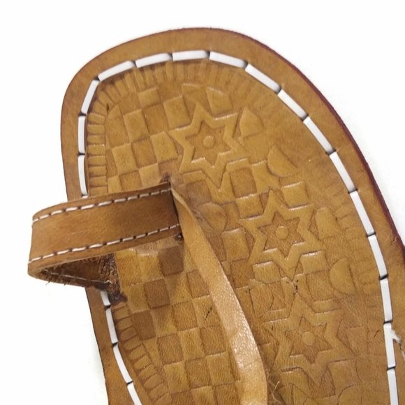 Women's Flip Flop Sandal Thong Flat Handmade Leather Summer Shoe Brown Tan Sz 10 - Picture 3 of 6